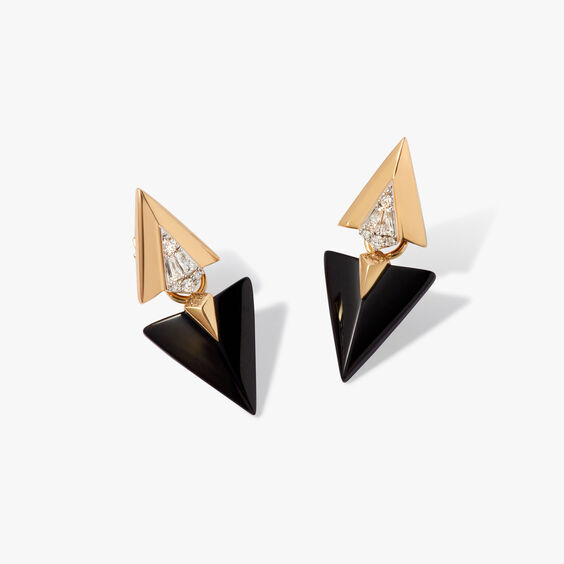 Deco 18ct Yellow Gold Onyx & Diamond Arrow Earrings